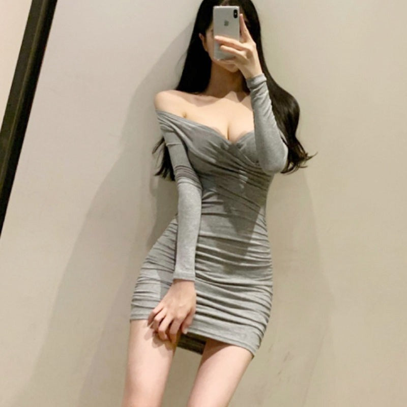 open lace back dress Crossed Off-Shoulder Pleated Bodycon Dress with Long Sleeves –  KiyomiBeautyLand