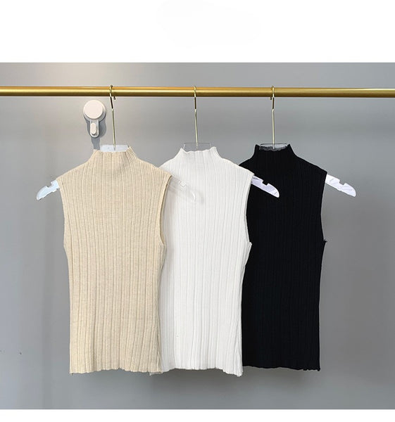 Elegant Slim Fit High-Neck Sleeveless Knit Tank Top