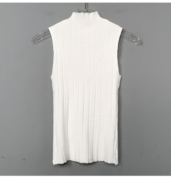 Elegant Slim Fit High-Neck Sleeveless Knit Tank Top