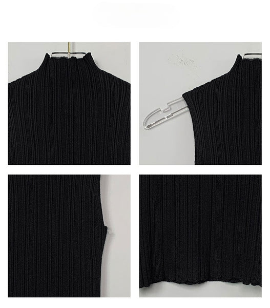 Elegant Slim Fit High-Neck Sleeveless Knit Tank Top