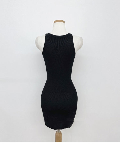 Front and Back Wearing Knit Dress: Body-Hugging, Cutout, Belted